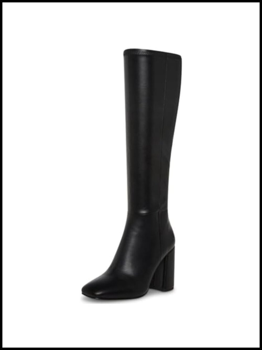 Faux Leather Knee High Boots Square Toe Chunky Heel Side Zip